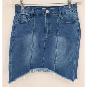 Czelrine Bohemian Fringe Denim Women Skirt XS Western Shark Bite Stretch Pocket